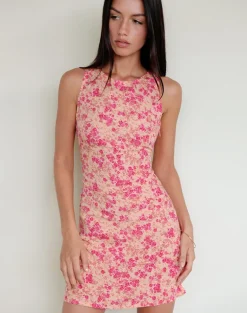 Ayana Backless Mini Dress in Dark Wild Flower Cantaloupe
