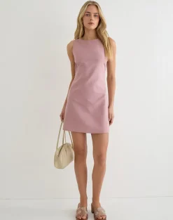 Ayana Backless Mini Dress in Linen Dusty Rose