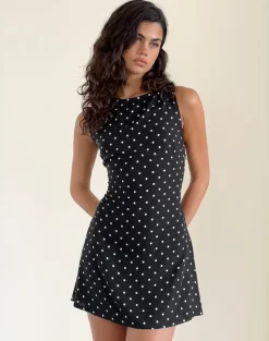 Ayana Backless Mini Dress in Polka Black