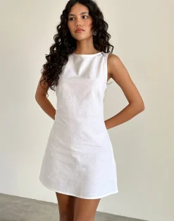 Ayana Open Back Mini Dress in Off White Linen