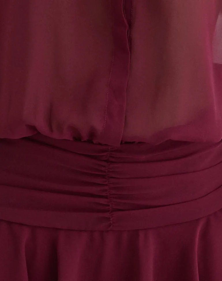 Azphira Long Sleeve Button Up Playsuit in Burgundy