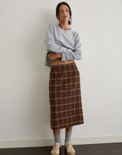 Badria Midi Skirt in Tartan Brown Red
