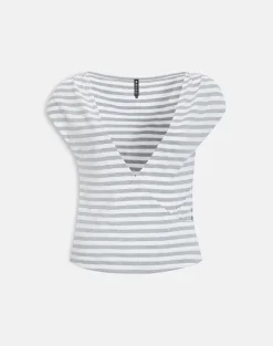 Bahati Plunge Top in Stripe White and Grey