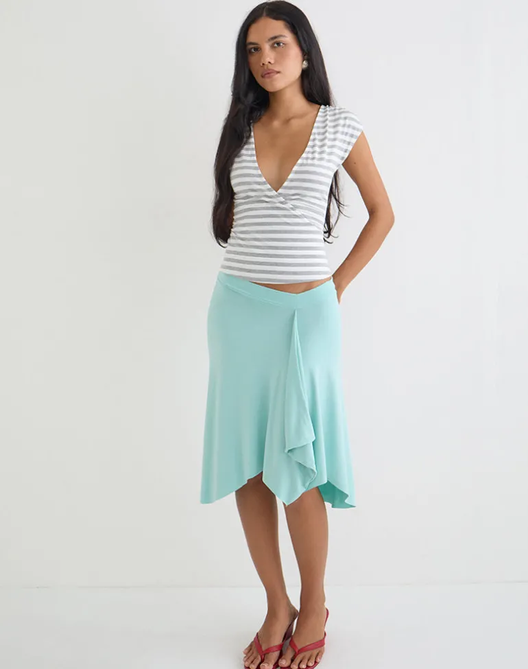Bahati Plunge Top in Stripe White and Grey
