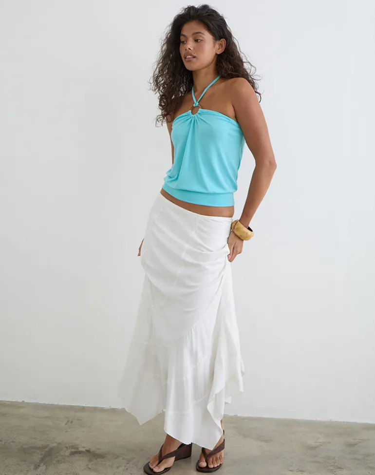 Ballerie Halter Top in Cupro Aqua