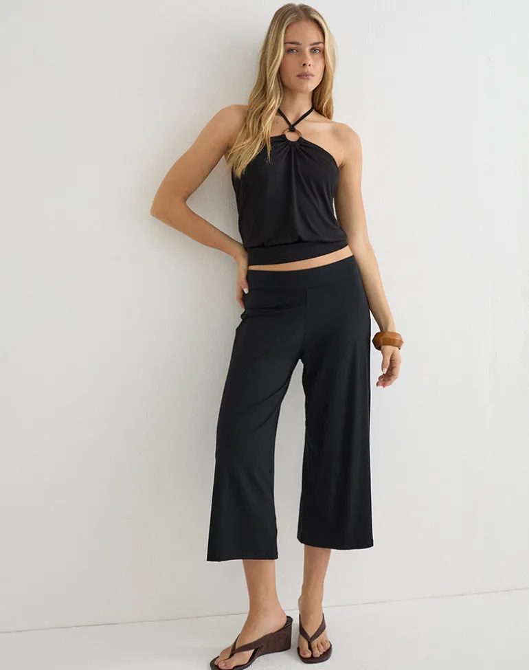 Ballerie Halter Top in Cupro Black