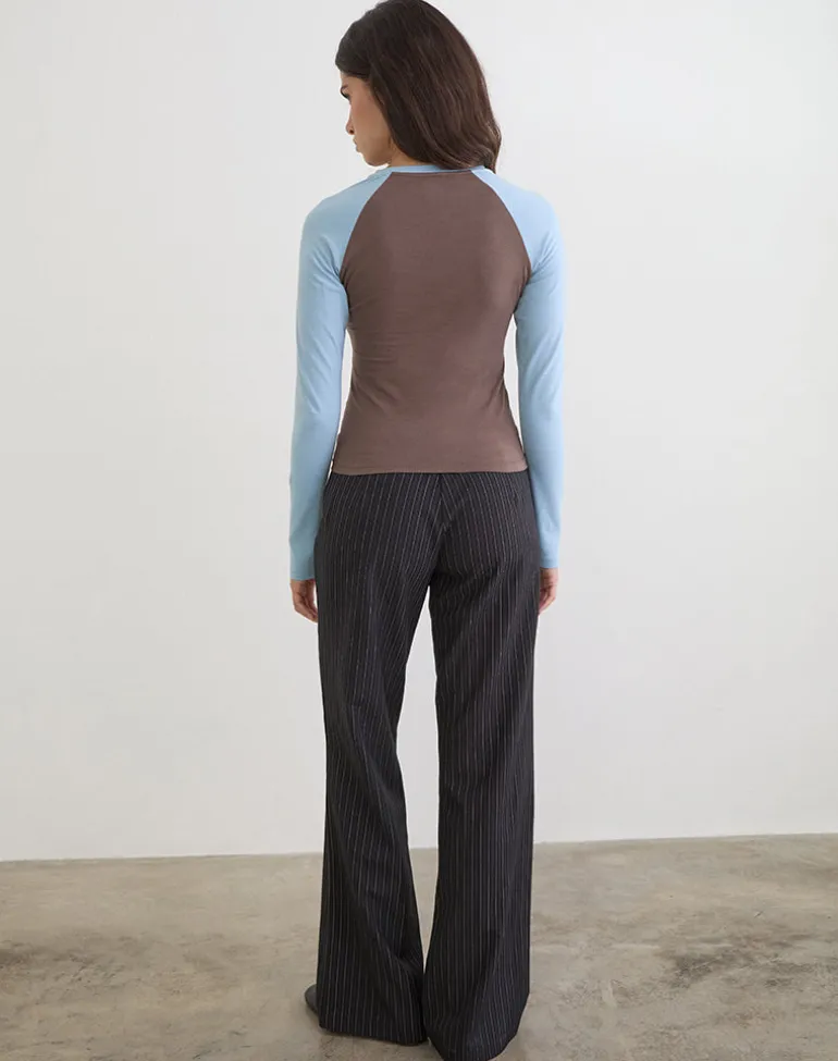 Balqis Long Sleeve Top in Coffee Quartz Nantucket Blue Combinaton