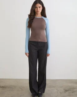 Balqis Long Sleeve Top in Coffee Quartz Nantucket Blue Combinaton