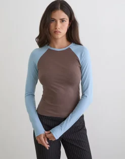 Balqis Long Sleeve Top in Coffee Quartz Nantucket Blue Combinaton