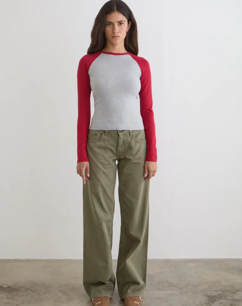 Balqis Long Sleeve Top in Grey Marl Adrenaline Red Combination