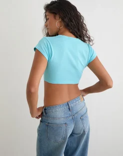Baniah Cropped Cardigan in Flat Knit Blue