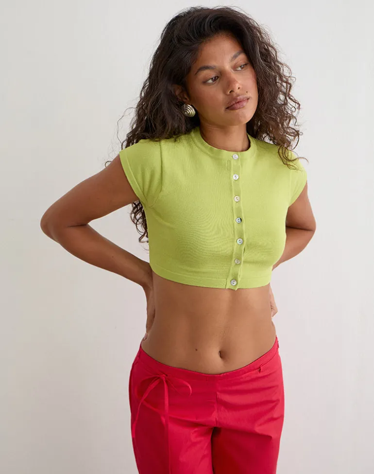 Baniah Cropped Cardigan in Flat Knit Lily Green