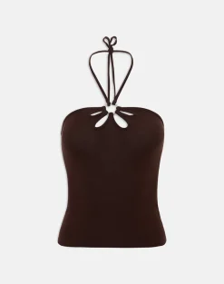 Baya Halterneck Top with Flower Ring in Bitter Chocolate