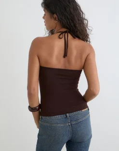 Baya Halterneck Top with Flower Ring in Bitter Chocolate