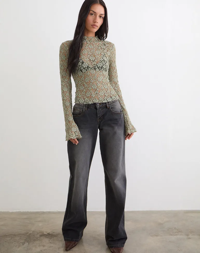 Beerus Long Sleeve Mock Neck Top in Lace Sage Green