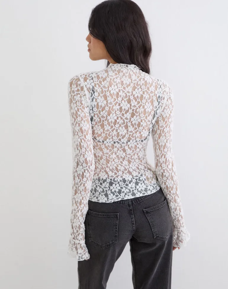 Beerus Long Sleeve Mock Neck Top in Lace Ivory