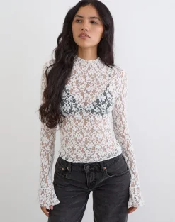 Beerus Long Sleeve Mock Neck Top in Lace Ivory
