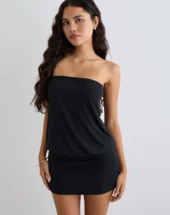 Belia Cinched Waist Mini Dress in Black