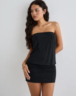 Belia Cinched Waist Mini Dress in Black
