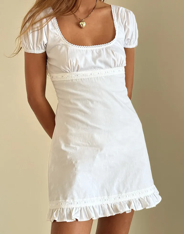 Bella Mini Tea Dress in Poplin White