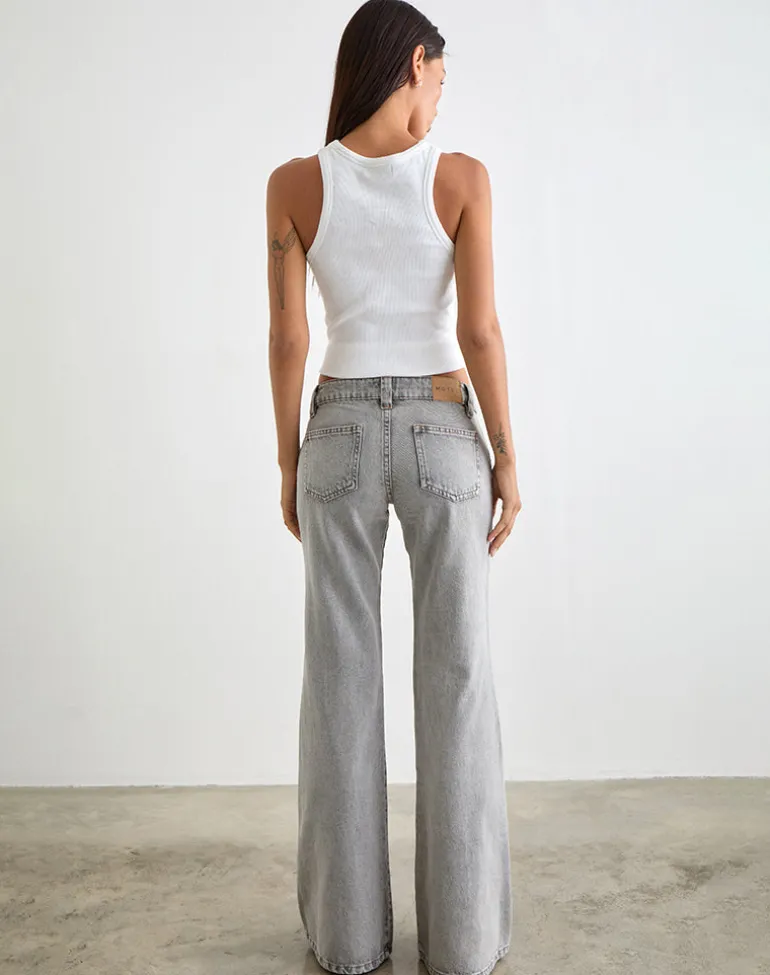 Bell Bottom Low Rise Flare Jeans in Bleached Grey