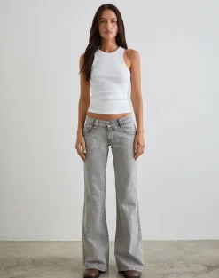 Bell Bottom Low Rise Flare Jeans in Bleached Grey