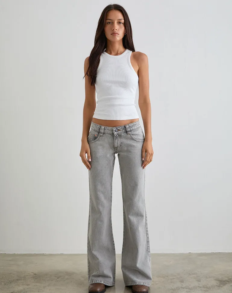 Bell Bottom Low Rise Flare Jeans in Bleached Grey