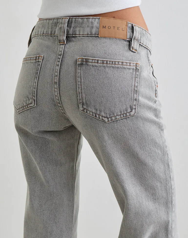 Bell Bottom Low Rise Flare Jeans in Bleached Grey