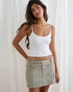 Belted Denim Mini Skirt in Oat