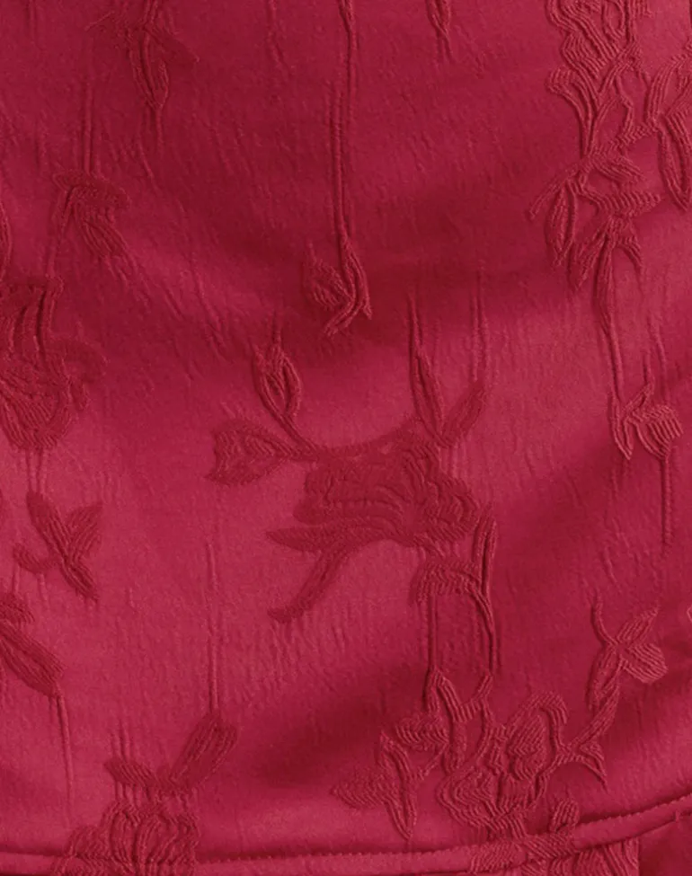Benian Mini Dress in Satin Jacquard Red