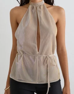 Benicia High Neck Keyhole Top in Gold