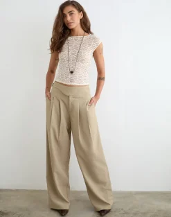 Berdine Wide Leg Trouser in Tailoring Beige
