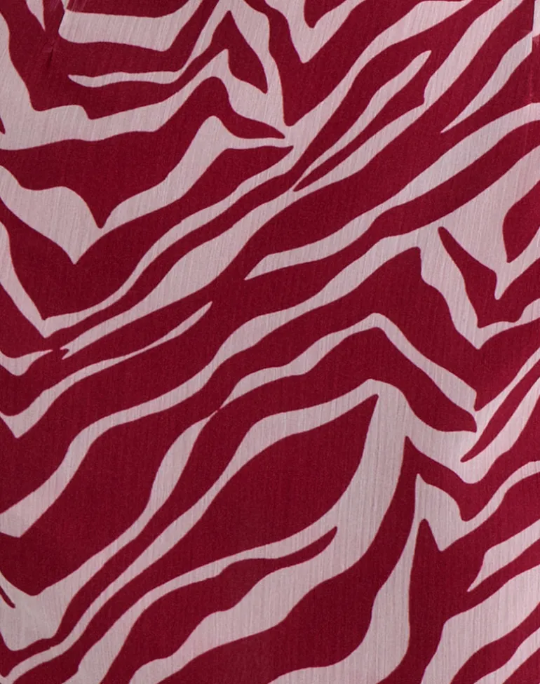 Beyza Halter Mini Dress in Zebra Print Red