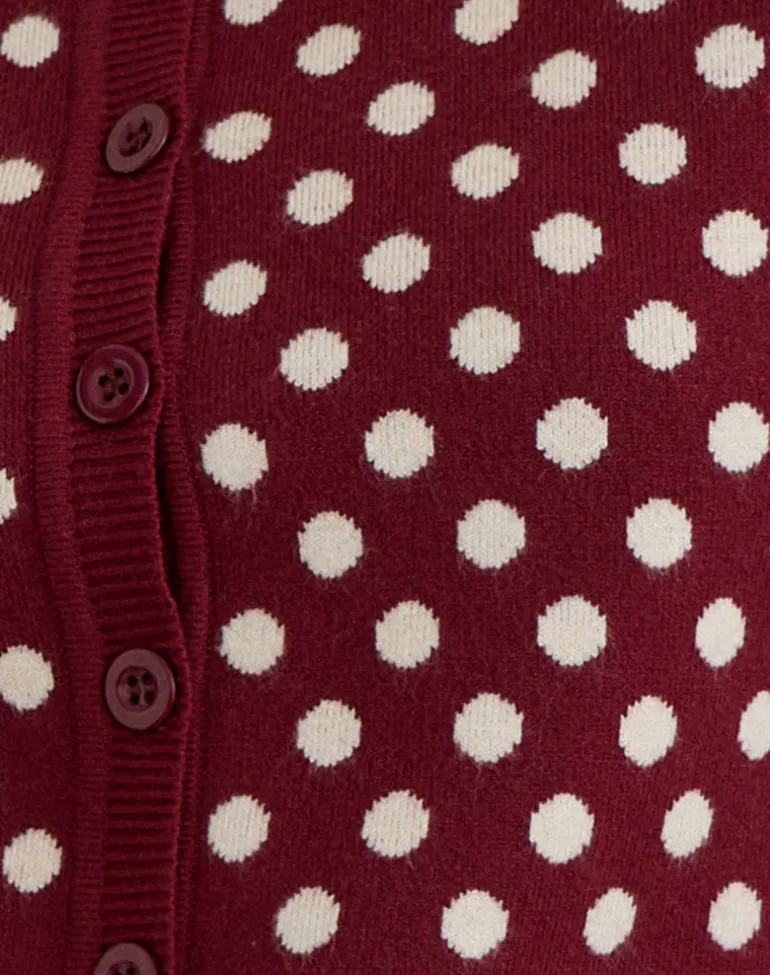 Bhavina Cardigan in Burgundy with Cream Polka Print
