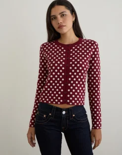 Bhavina Cardigan in Burgundy with Cream Polka Print