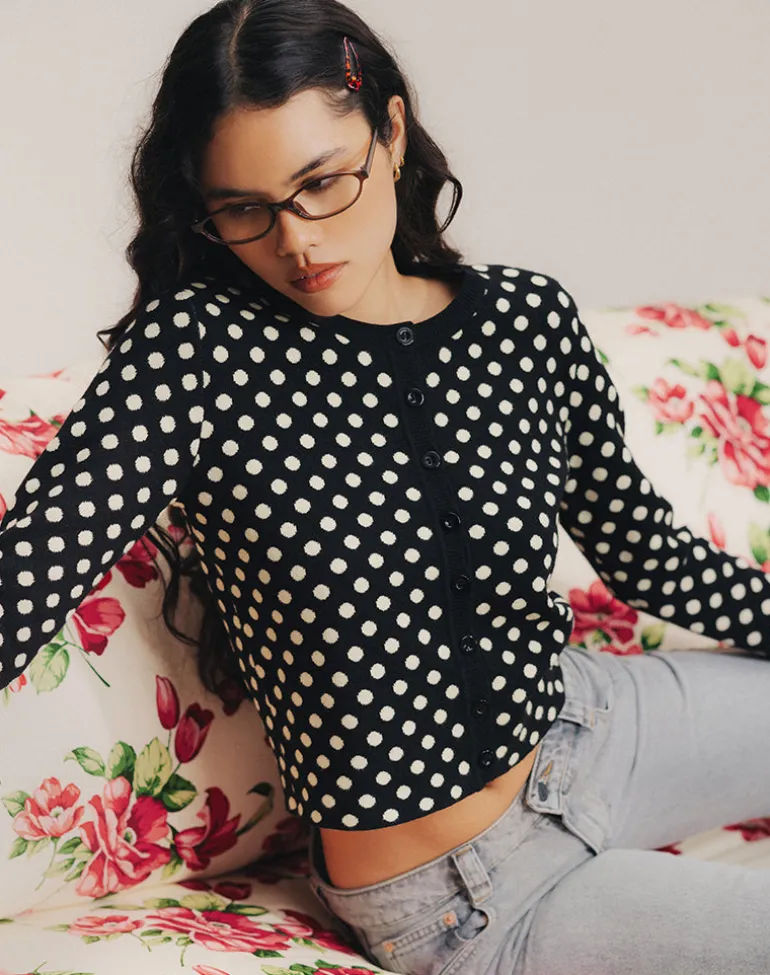 Bhavina Cardigan in Mono Polka