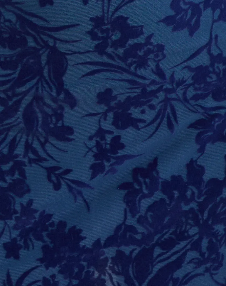 Bindara Mini Dress in Navy with Midnight Leaf Flock