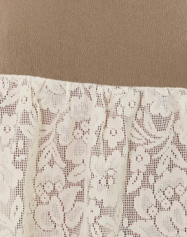 Bironita Halterneck Top in Ivory and Brown Lace Mix