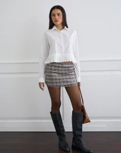 Bisian Pleated Hem Shirt in Poplin White