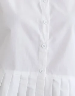 Bisian Pleated Hem Shirt in Poplin White