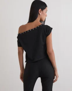 Bizzy Top in Jersey Black with Studs
