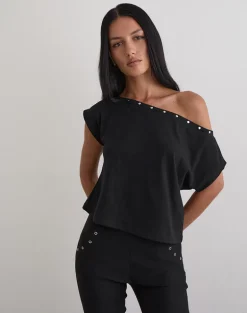 Bizzy Top in Jersey Black with Studs