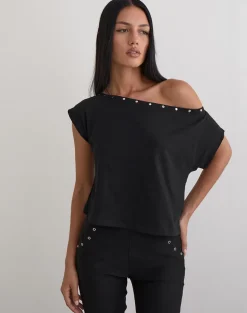 Bizzy Top in Jersey Black with Studs