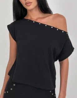 Bizzy Top in Jersey Black with Studs