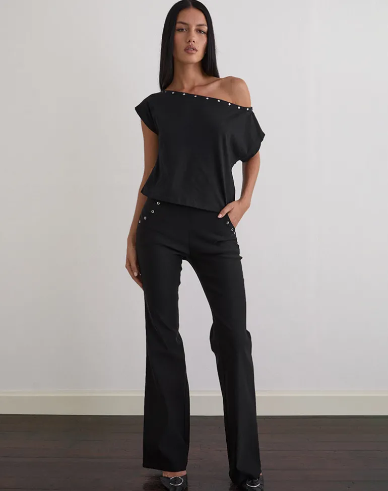 Bizzy Top in Jersey Black with Studs
