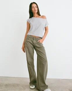 Bizzy Top with Studded Neckline in Grey Marl