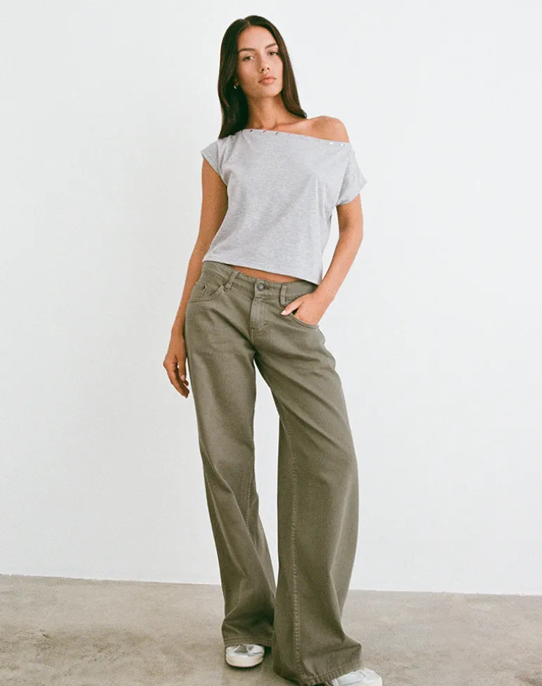 Bizzy Top with Studded Neckline in Grey Marl