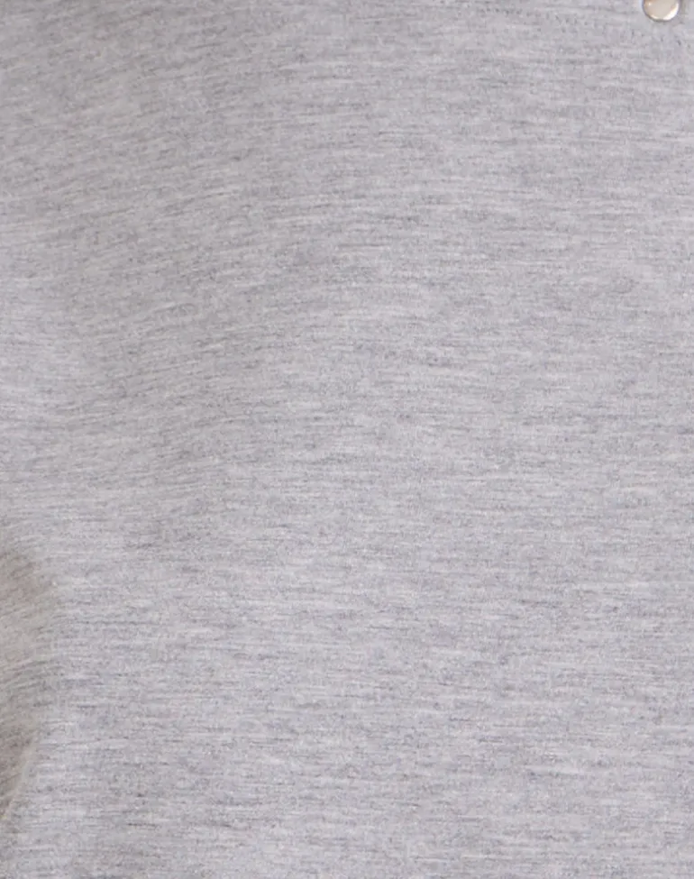 Bizzy Top with Studded Neckline in Grey Marl