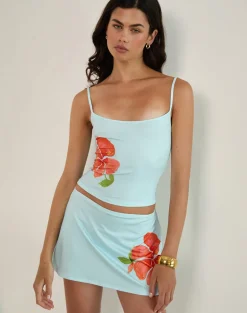Boril Cami Top in Mono Flower Blue and Orange