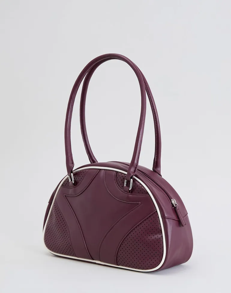 Bowler Bag in Cream and Burgundy